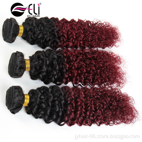 Wholesale colored ombre human hair bundles , curly ombre T1b/27 curly human hair bundles